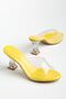 S-619 Yellow Patent Leather Transparent Strappy Transparent Heels Set of Round Toe for Women Slipper - 7