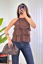 Layered Ruffle Detail Sleeveless Coffee Blouse - 3