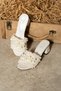 Nubia Women's Pearl Detailed Straw Heeled Ecru Slippers Sandals - 5