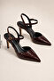 Women's Burgundy Patent Leather Open Back Stiletto 8 cm Heel Comfortable Full Mold.