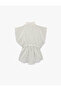 Viscose Fabric Pleated Detailed Sleeveless Waist-Fitted Double-Breasted Striped Poplin Blouse - 5