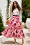 Floral Patterned Belted Skirt A60699-Em Pink - 2