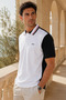 Men's Black and White Single Jersey Relax Fit Polo Collar T-Shirt - 2