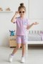 Girl's Stitch Printed Summer T-Shirt and Shorts Set Lilac
