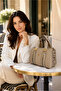 Light Mink Quilted Patterned Women's Hand and Shoulder Bag with Long Strap, Multi-Compartment, Daily Stylish Use - 3