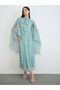 Green Floral Print Dobby Cape Maxi Dress - 2