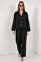Women's Classic Collar Regular Waist Buttoned Viscose Black Double Suit - 3
