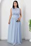 Crew Neck Waist Gathered Chiffon Dress K-261639