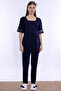 Adjustable Waist Detailed Maternity Pajama Set with Breastfeeding Feature Effortt - Navy Blue - 2