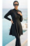 Women's Hijab Swimsuit Set, Fully Covered, Quick Drying, Built-In Cap, Modern Design, Black Floral_2315 - 5
