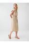 Beige Shirt Collar Pocket Detailed Poplin Dress - 4