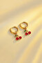 Gold Cherry Figured Hoop Earrings Women's Dangle Earrings - 4