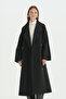 Button Detailed Belted Oversize Trench Coat - Black - 2