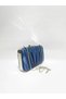 Navy Blue Color Satin Fabric Pleated Model Evening Dress Portfolio Clutch Women's Bag Can Be Used in Hand or with Long Strap - 2