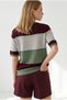 Women's Burgundy Color Block Mercerized Draped Knitwear Blouse Blz-19002640 - 5