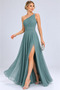 Women's Backless One-Shoulder Draped V-Neck Evening Dress - 4