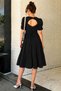 Women's Black Backless Midi Length Belted Dress Arm-23Y001080 - 2