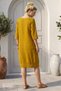 Mustard Color Boat Neck 3/4 Sleeve Pocket Casual 100% Linen Woven Dress 102 61 - 6