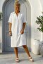 White Shirt Collar Short Sleeve Buttoned Pocket Casual 100% Linen Woven Dress 98 60 - 4
