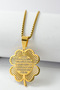 Gold Color Ayetel Kürsi & Ottoman Emblem Clover Design Thick Doc Stainless Steel Necklace