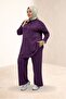 67008 Plus Size Men's Collared Half Placket Combed Cotton Trouser Suit - Plum - 4