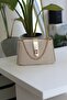 Women's Gold Straw Lock Chain Detailed Strap Shoulder Bag