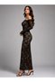 Women's Black Lace Madonna Collar Long Sleeve Detachable Lined Maxi Evening Dress - 4