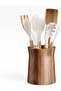 Utensil Organizer for Kitchen Countertop – Large Capacity 7.2" Holder with Acacia Wood Base, Elegant Matte Black Finish
