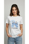 Women's White Crew Neck Stone Embroidered Poodle Dog Printed Cotton T-Shirt