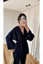 Navy Blue Belted Kimono Wide-Leg Pants Set - 3