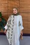 Women's Tulle Floral Embroidered Bat Sleeve Linen Suit - 2