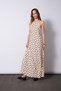 Linen Blend Lace Detailed Polka Dot Halter Neck Maxi Dress Beige-Brown