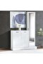 Convex Shoe Rack 16 Pairs With 2 Door And Tall Mirror - White