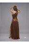 One-Shoulder Satin Look Draped Detailed Slit Evening Dress 10563 - 4