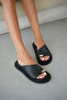 Lorena Gold Accessory Detailed Cross Band Cut Women's Slippers - Black - 2