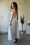 Square Collar Poplin Fabric Midi Flared White Polka Dot Dress with Scarf Detail on the Back - 6