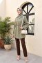Side Collared, Buttoned, Striped, Lace-Up Crinkle Shirt -Khaki - 5