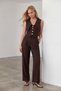 Women's Bitter Brown Wide Collar Buttoned Vest and Double Pocket Palazzo Trousers Set Alc-X15563 - 3