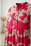 Viscose Fabric Patterned Hijab Dress 4123-01 Fuchsia - 4