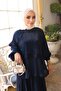 Navy Blue Skirt Suit with Lace Detail on the Front - 3