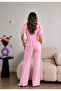 Drawstring Lace-Up Blouse and Pants Set - 4