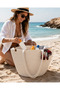 Women's Large Size Handmade Straw-Looking Knitted Beach Bag – 57X30 cm Large Volume Summer Bag with Shoulder Strap and Scarf Detail - 2