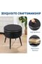 Ottoman Round Multifunctional Storage Table - Soft Faux Leather Seat with Stitching, Wooden Top - Sturdy Steel Legs - Ideal as a Coffee Table, Bench or Footrest - 6