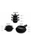 Obsidian Prestige Mega Set 12 Piece Cast Granite Cookware Set 16-18-20 cm Pots 18-20-22 cm Saucepans 20-24-28 cm Pans Black - 2