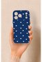 iPhone 17 Pro Max Compatible Mini White Heart Navy Blue Patterned Silicone Case