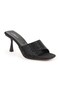 Women's Heeled Slippers Black Stone Suede Look Single Strap Thin Goblet Heel Stylish Evening Dress L085.K122