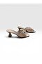 Satin Stylish Women's Slippers with Short Heel and Buckle - 4