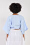 Women's Tie-Front Crop Blouse - Blue - 5