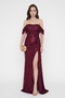Women's Burgundy Boat Neck Tailed Long Promise Engagement Graduation Evening Dress - 2