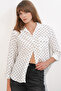 Women's Single Pocket Polka Dot Oversize Shirt 1539 - White - 5